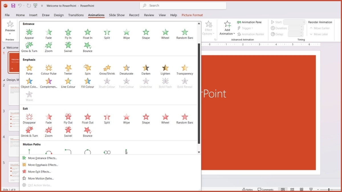 Các nhóm hiệu ứng Emphasis trong PowerPoint phổ biến