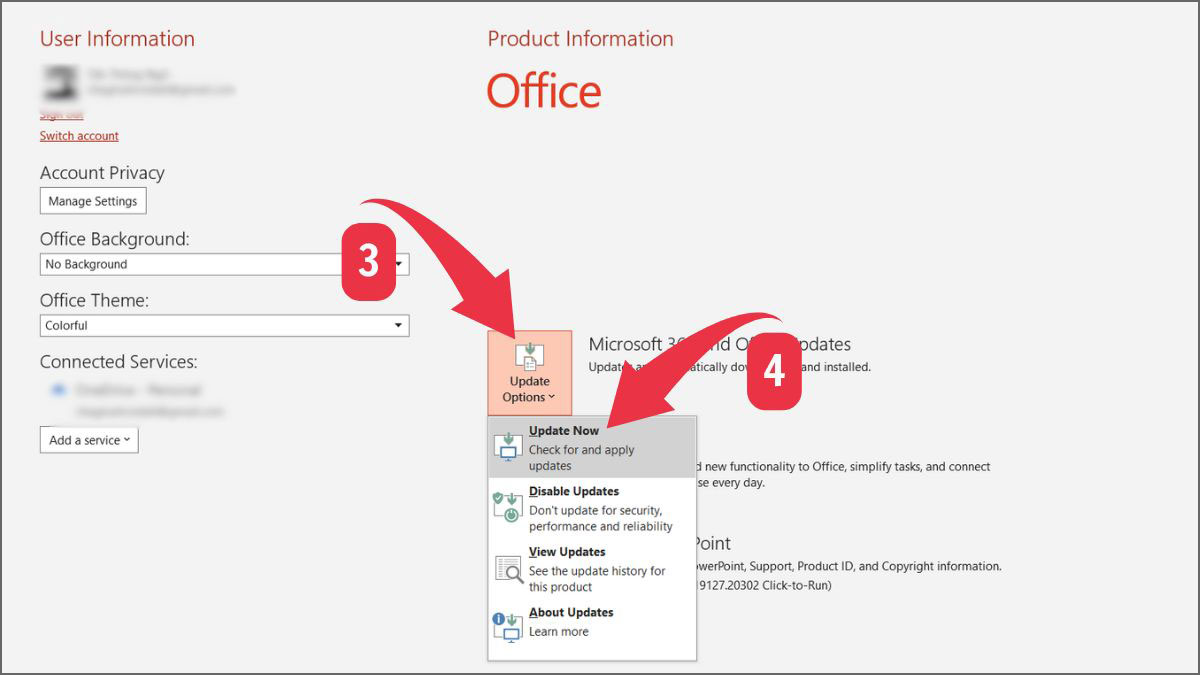 Cập nhật PowerPoint mới khắc phục lỗi mở file PowerPoint bị lỗi Repair Bước 3