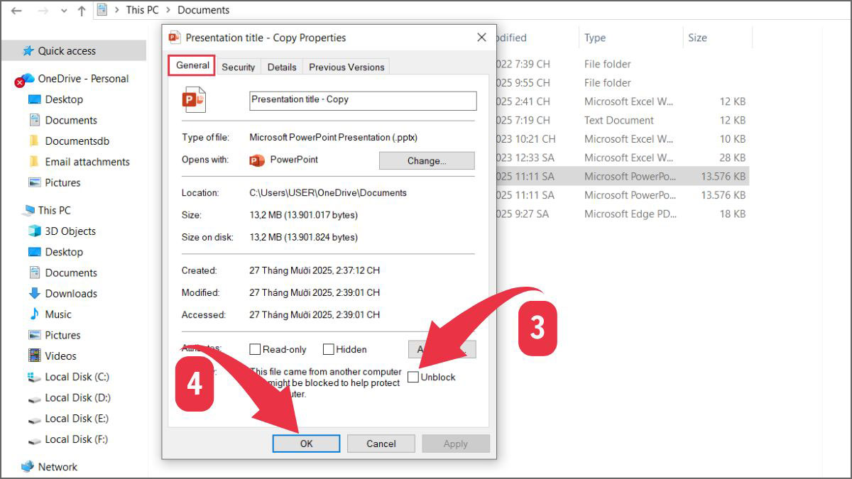 Khắc phục mở file PowerPoint bị lỗi Repair: Unblock File Bước 3