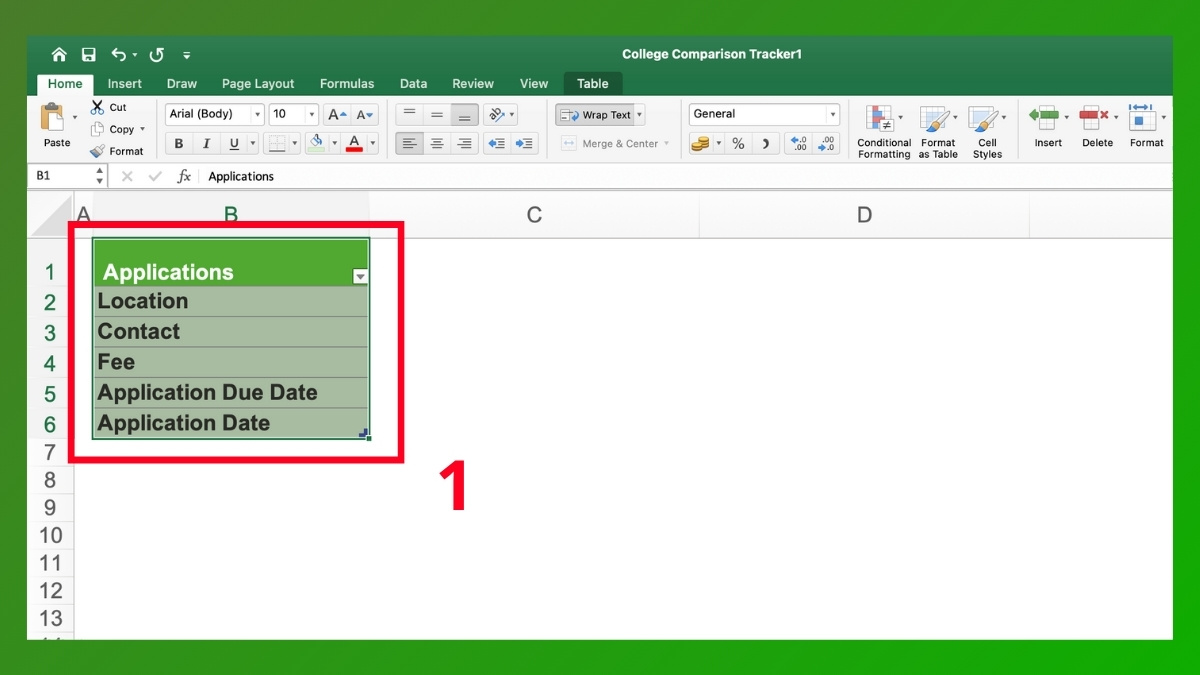 Canh đều trong excel theo chiều ngang và dọc Bước 1