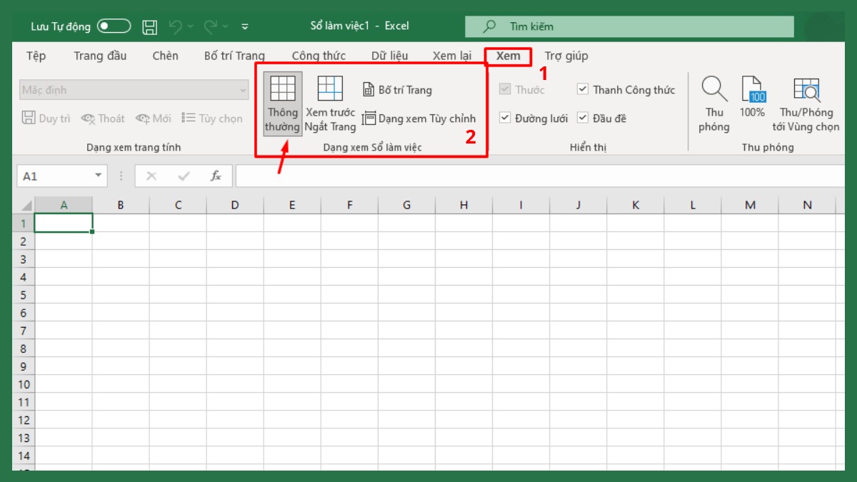 Xóa bỏ chữ Page trong Excel bằng cách thay đổi chế độ hiển thị