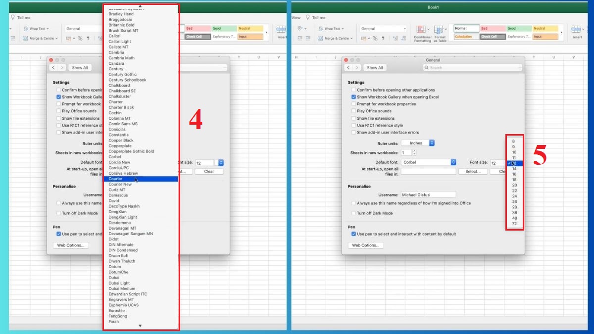 Cách cài đặt font chữ mặc định cho Excel trên Mac Bước 3