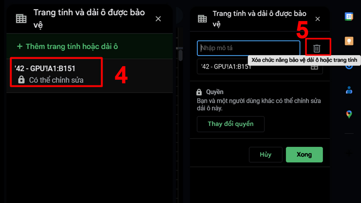 Hướng dẫn cách bỏ bảo vệ trang tính Google Sheet Bước 3