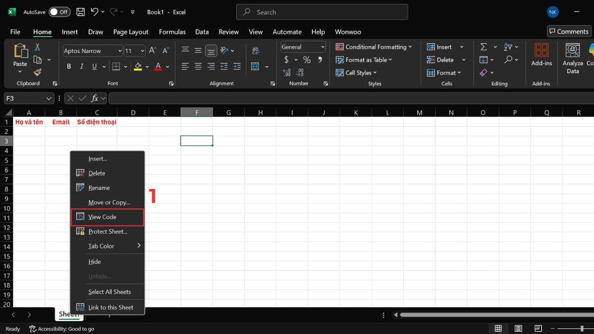 Cách nhập dữ liệu trong Excel bằng Form tự tạo từ VBA  Bước 1