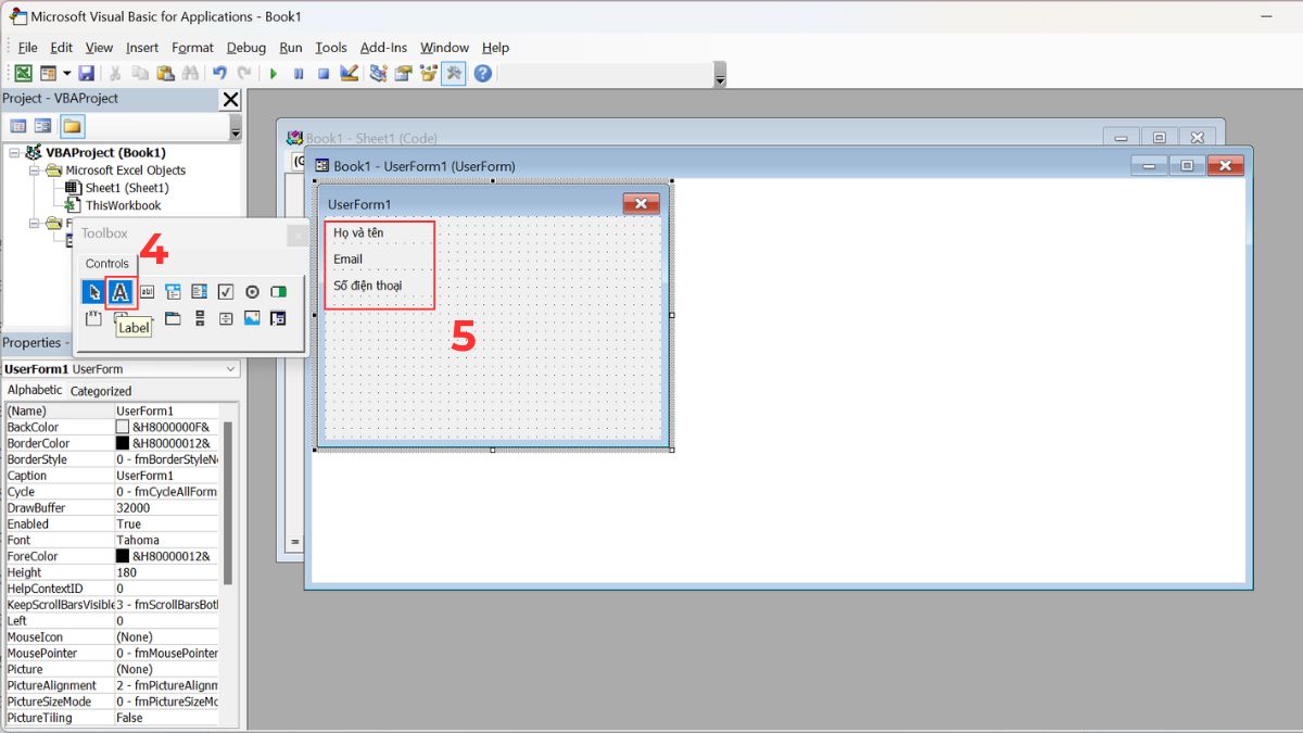 Cách nhập dữ liệu trong Excel bằng Form tự tạo từ VBA  Bước 2b