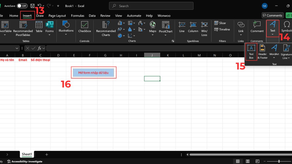 Cách nhập dữ liệu trong Excel bằng Form tự tạo từ VBA  Bước 4
