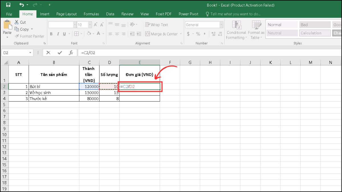 Cách tính đơn giá trong Excel phổ biến nhất