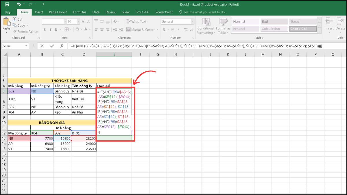 Cách tính đơn giá trong Excel bằng hàm IF