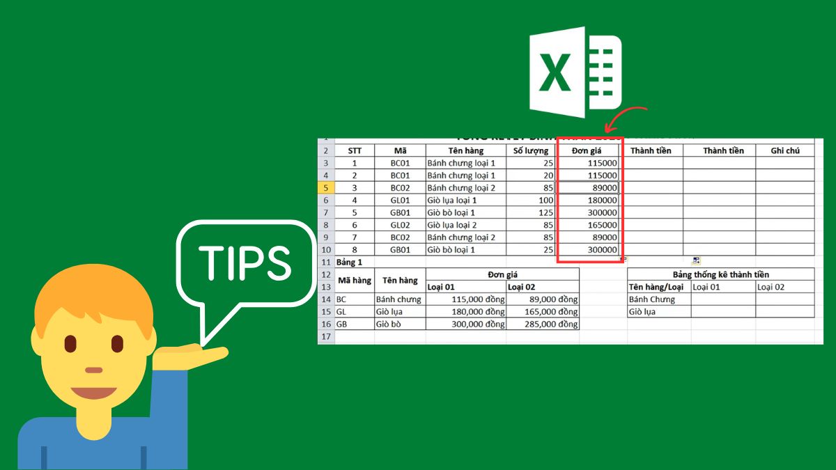 Nâng cao hiệu quả cách tính đơn giá trong Excel