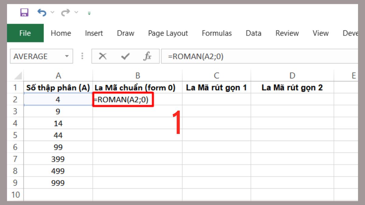 Cách viết số La Mã trong Excel bằng hàm ROMAN Bước 1