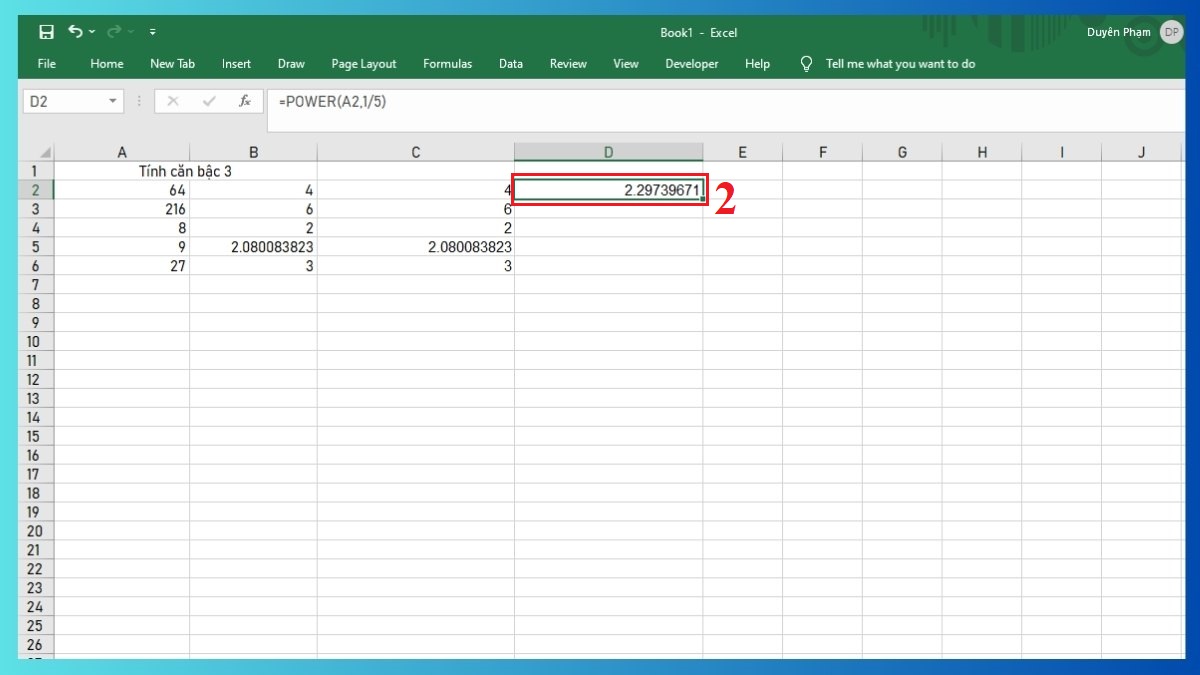 Cách tính căn bậc n trong Excel Bước 2