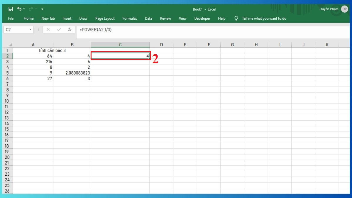Dùng hàm POWER để tính căn bậc 3 trong excel Bước 2