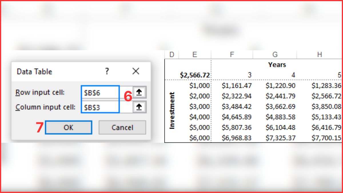 Data Table trong Excel tạo Data Table 2 Bước 4