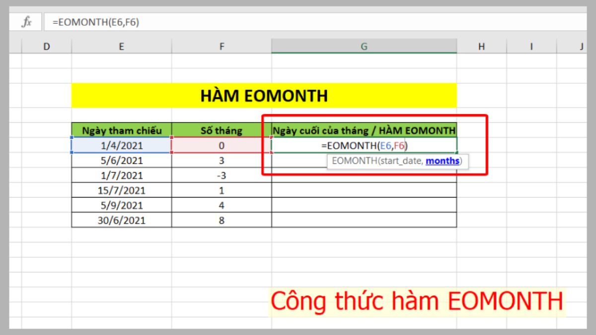 Cú pháp hàm EOMONTH trong Google Sheet