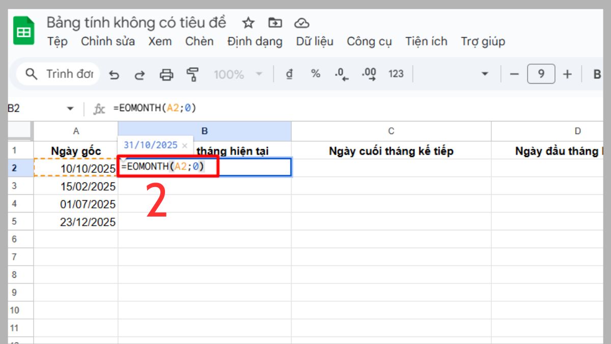 Hướng dẫn sử dụng hàm EOMONTH trong Google Sheet Bước 3