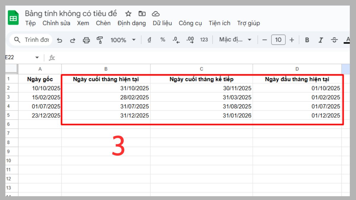 Hướng dẫn sử dụng hàm EOMONTH trong Google Sheet Bước 3
