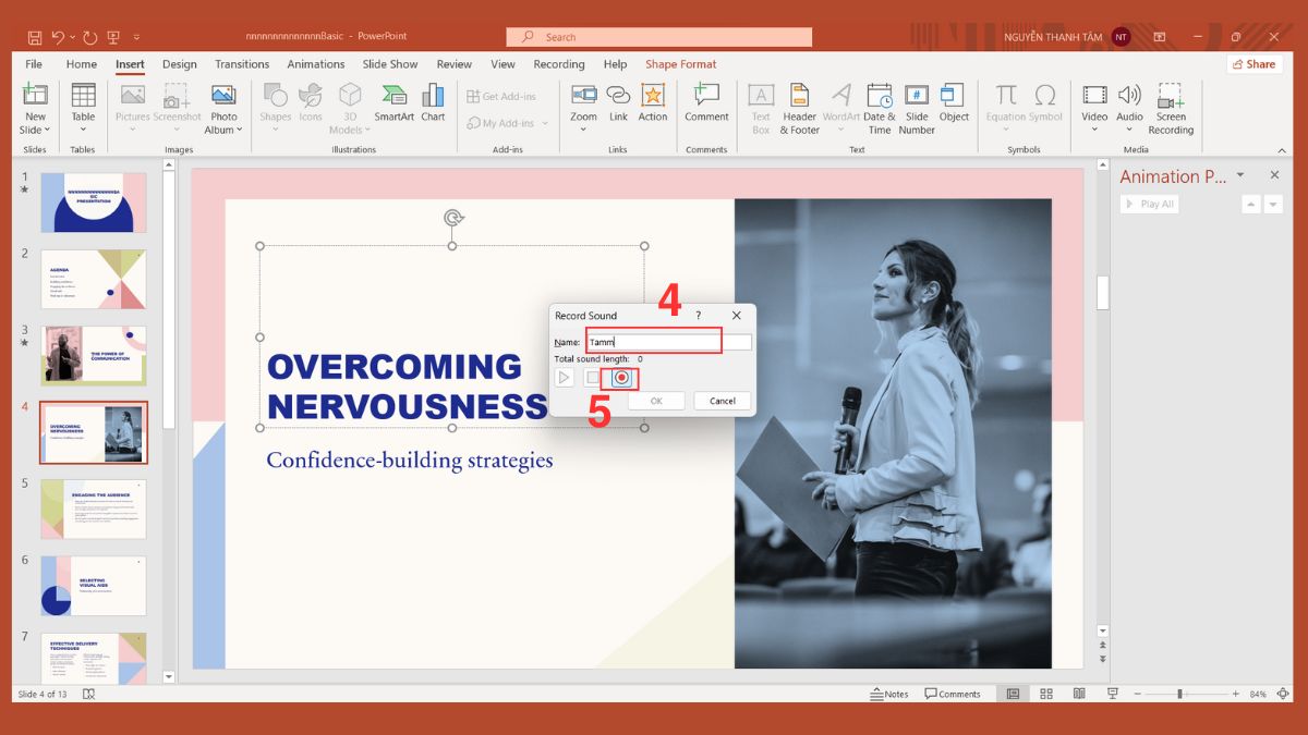 Thêm hiệu ứng âm thanh trong PowerPoint ghi âm trực tiếp Bước 2