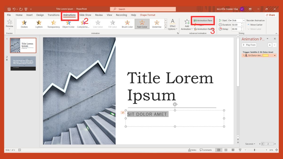 Tắt hiệu ứng đổi màu chữ trong PowerPoint Bước 2