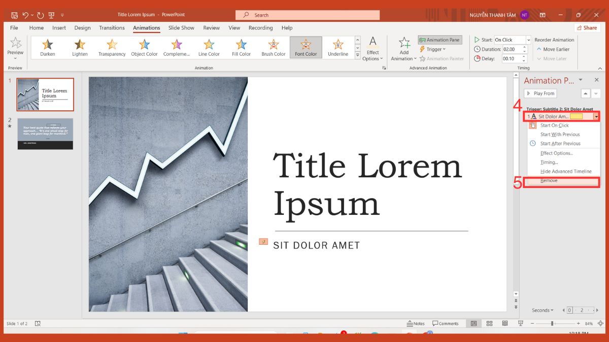 Tắt hiệu ứng đổi màu chữ trong PowerPoint Bước 3
