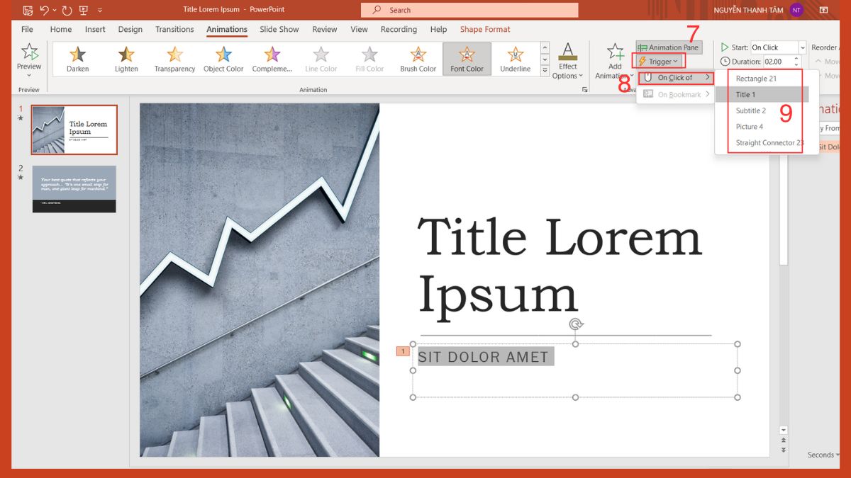 Hiệu ứng đổi màu chữ trong PowerPoint thủ công Bước 3
