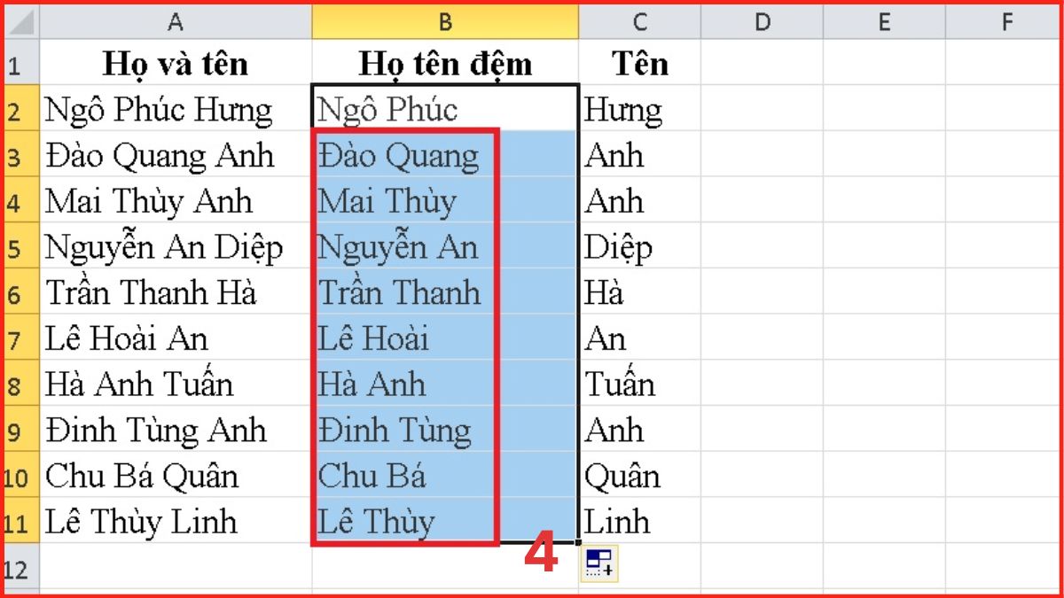 Cách tách ô trong Excel bằng hàm Bước 4