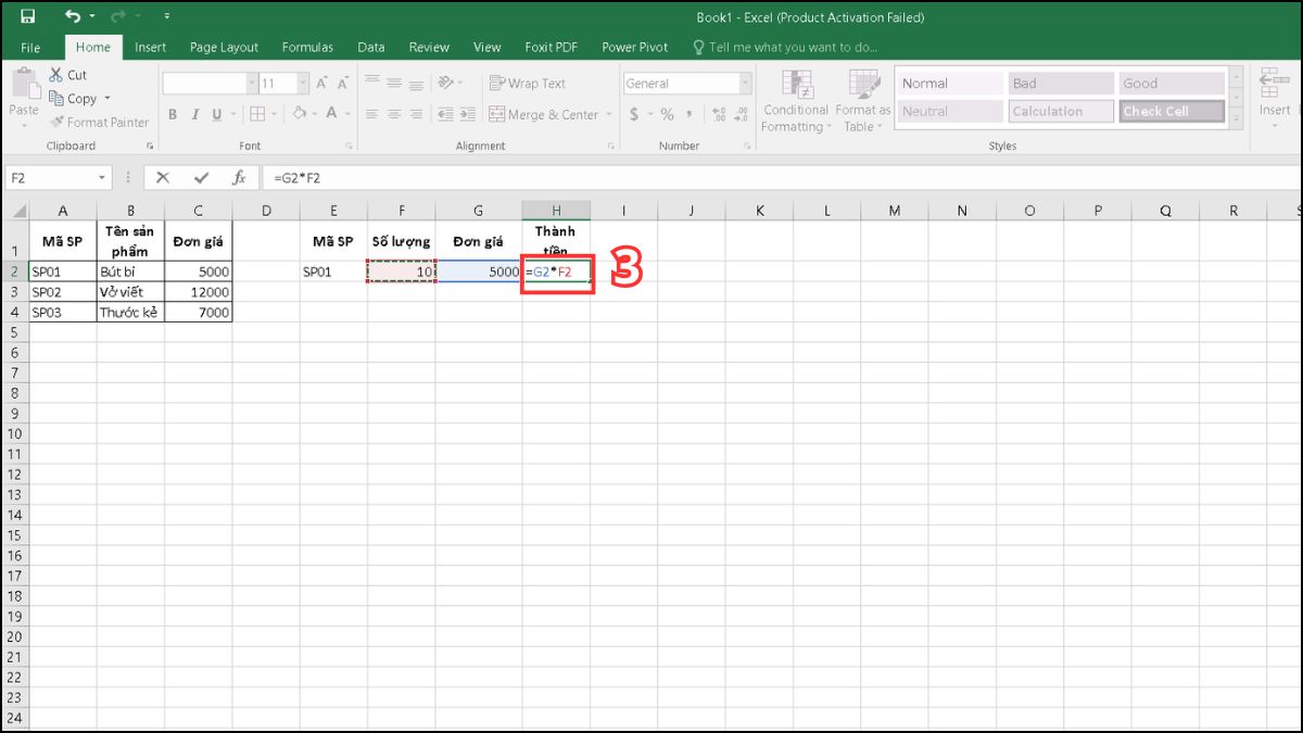 Cách tính thành tiền trong excel theo mã sản phẩm bằng hàm VLOOKUP Bước 3