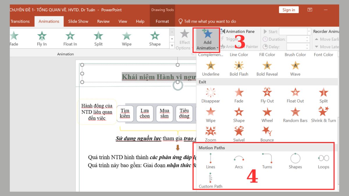 Tạo hiệu ứng chạy chữ trong Powerpoint theo hướng di chuyển Bước 3