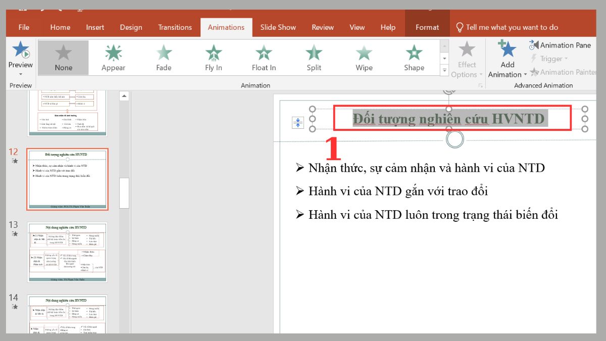 Tạo hiệu ứng chữ chạy tự động khi mở slide trong Powerpoint Bước 1