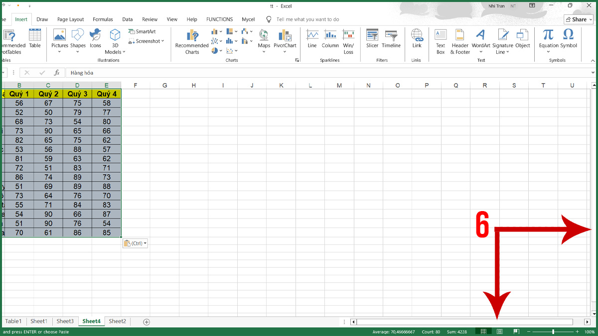 Sửa thanh cuộn trong Excel quá dài - Sao chép sang sheet mới bước 5