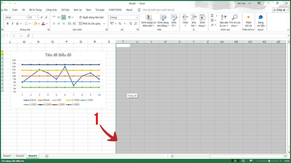 Sửa khi thanh cuộn trong Excel quá dài - xóa hàng và cột bước 1