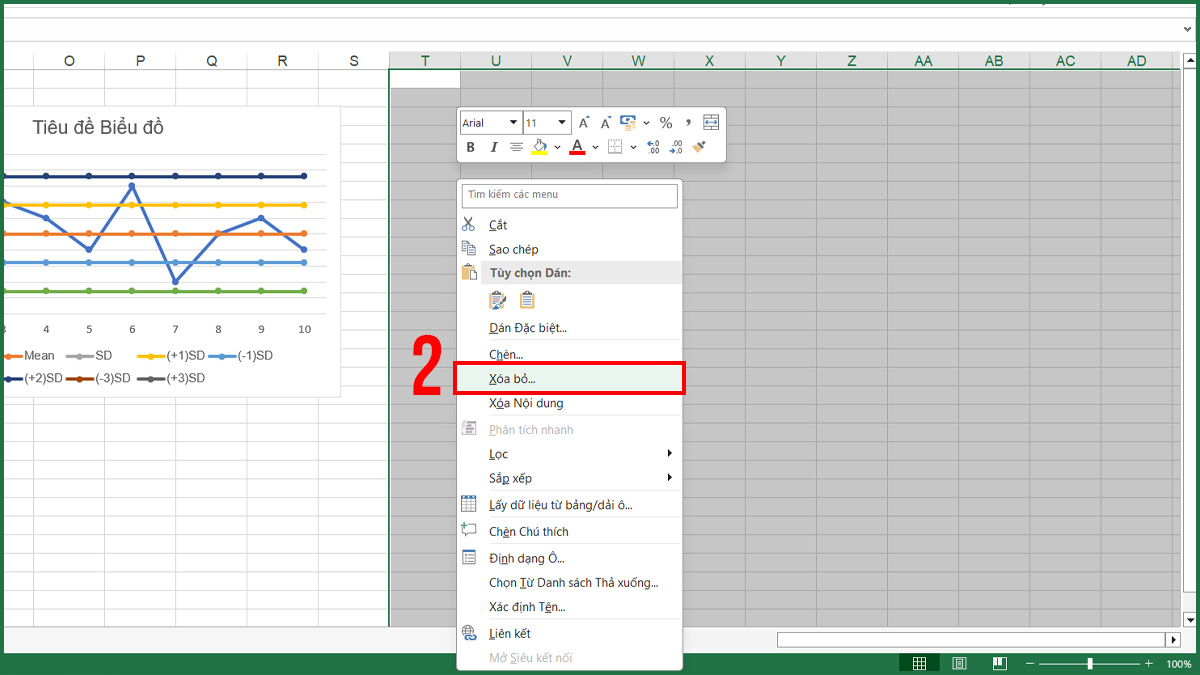 Sửa khi thanh cuộn trong Excel quá dài - xóa hàng và cột bước 2