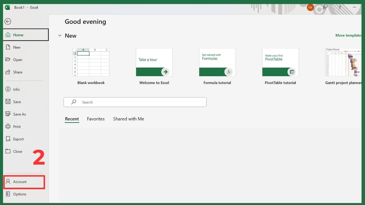 Cách thay đổi màu sắc giao diện mặc định trong Excel Bước 2