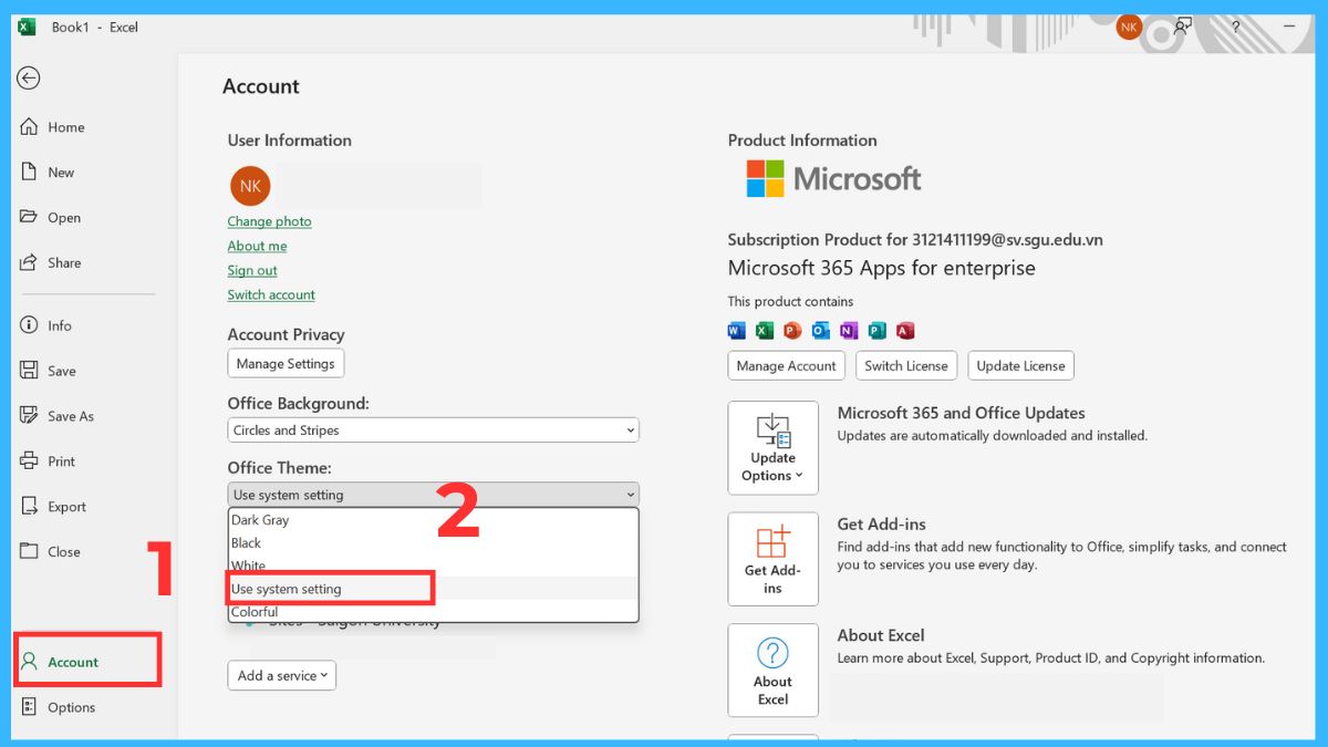 Cách đổi màu chủ đề (Theme Color) cho workbook