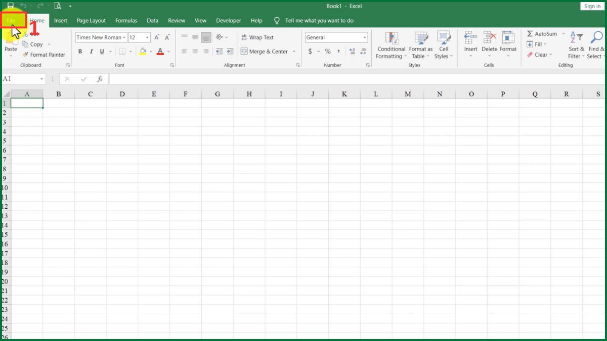 Cách thay đổi ngôn ngữ trong Excel Bước 1