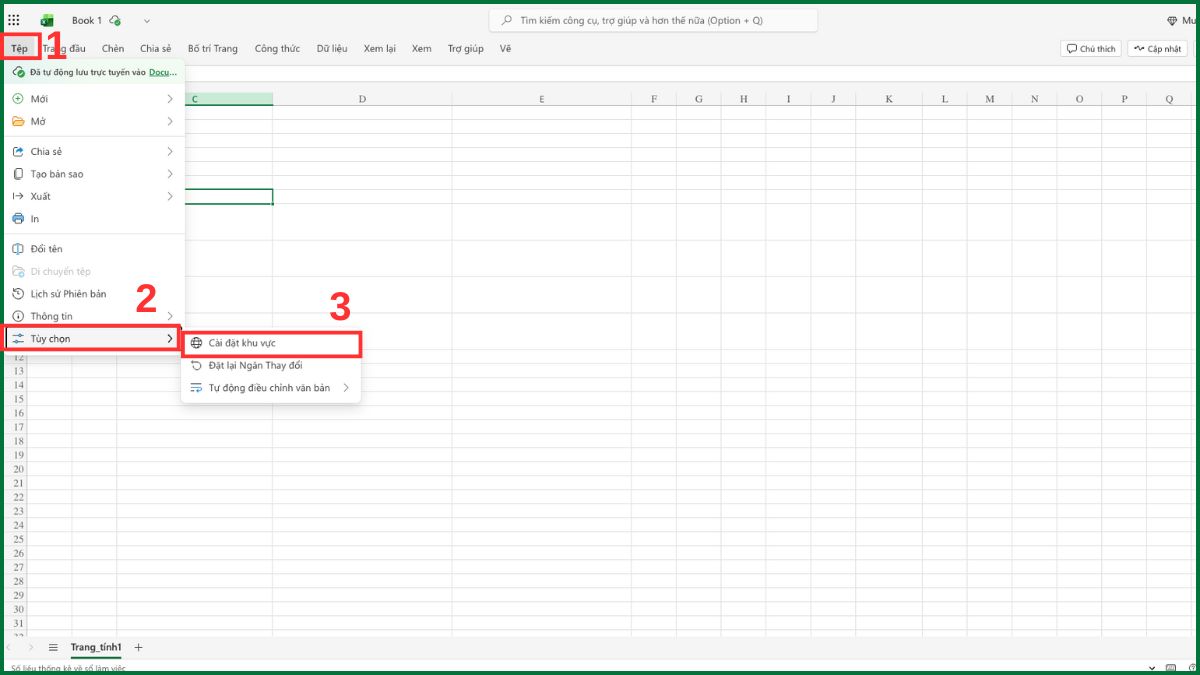 Cách thay đổi ngôn ngữ trong Excel Online Bước 1