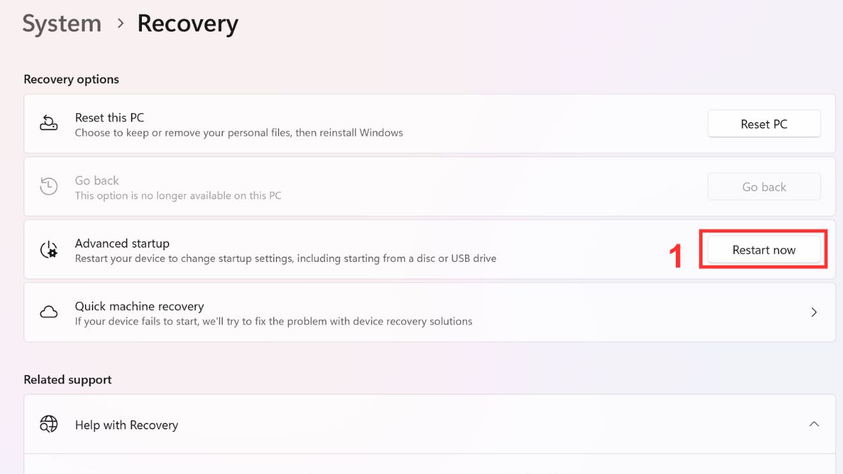 Cài Win tại nhà từ phân vùng Recovery Bước 1