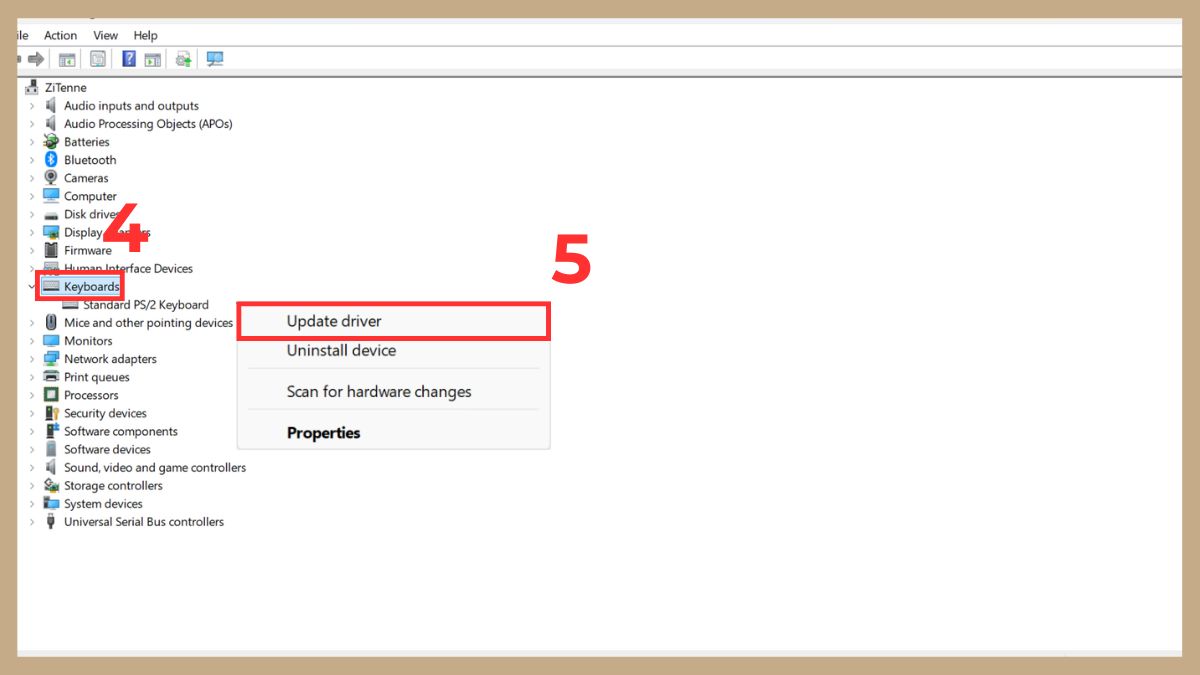 Khắc phục lỗi không đánh được số trên bàn phím laptop Asus: Cài lại driver bàn phím Bước 3