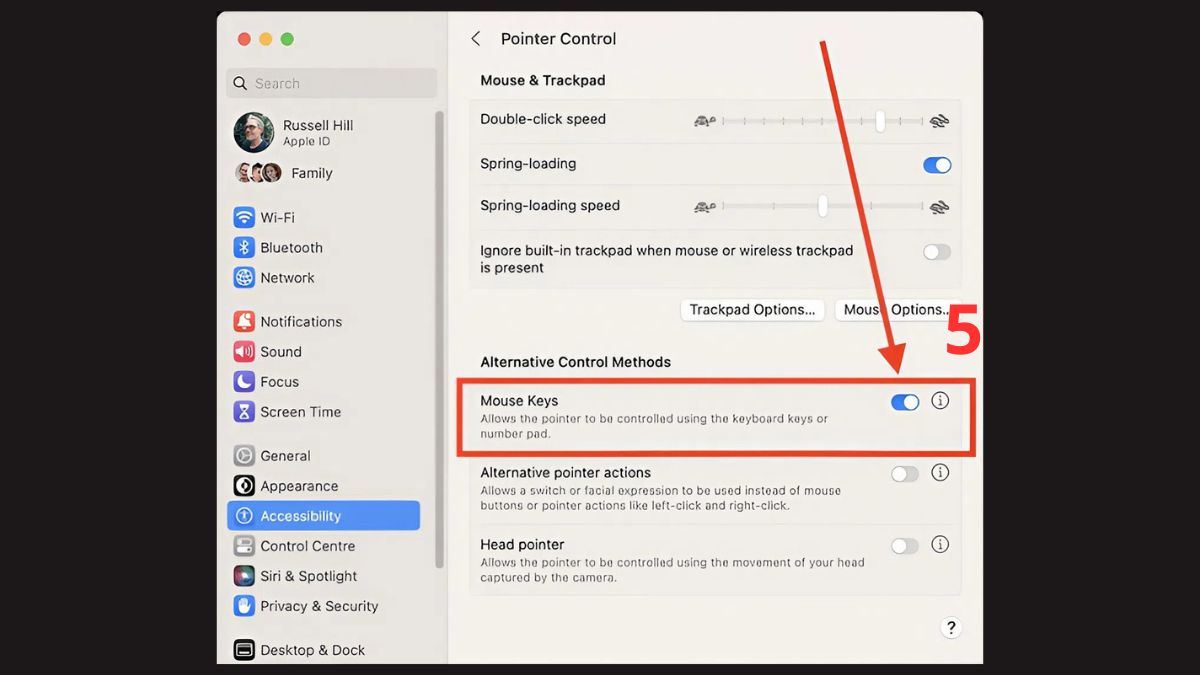 Sửa bàn phím MacBook bị liệt: Kiểm tra chế độ Mouse Keys Bước 3