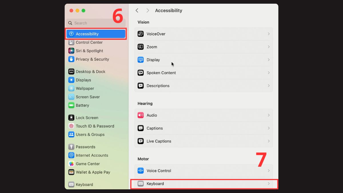 Sửa bàn phím MacBook bị liệt: Kiểm tra chế độ Mouse Keys Bước 4