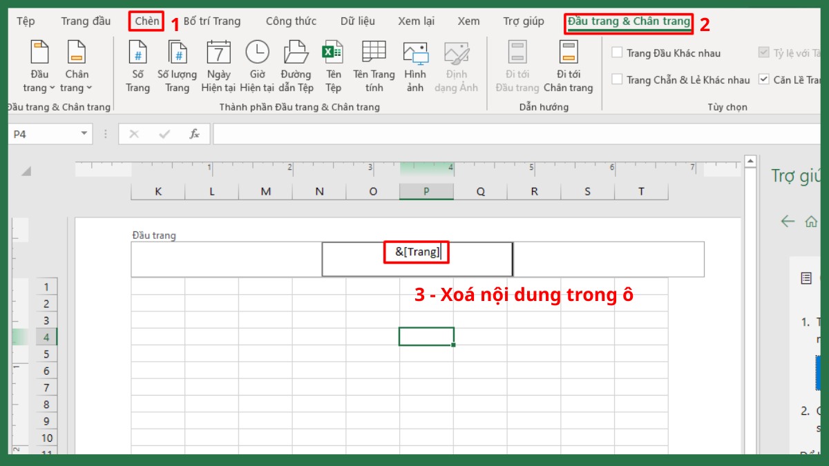Xóa bỏ chữ Page trong Excel khi in từ Header và Footer Bước 2
