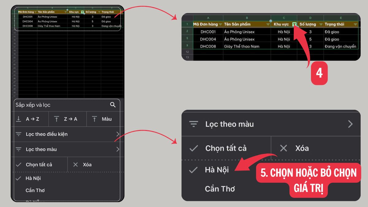 Cách tạo bộ lọc trong Google Sheet trên điện thoại Bước 4