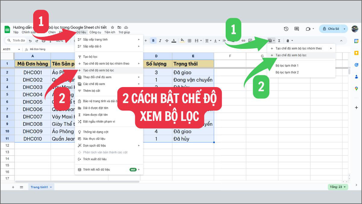 Lưu ý khi thực hiện cách tạo bộ lộc trong Google Sheet
