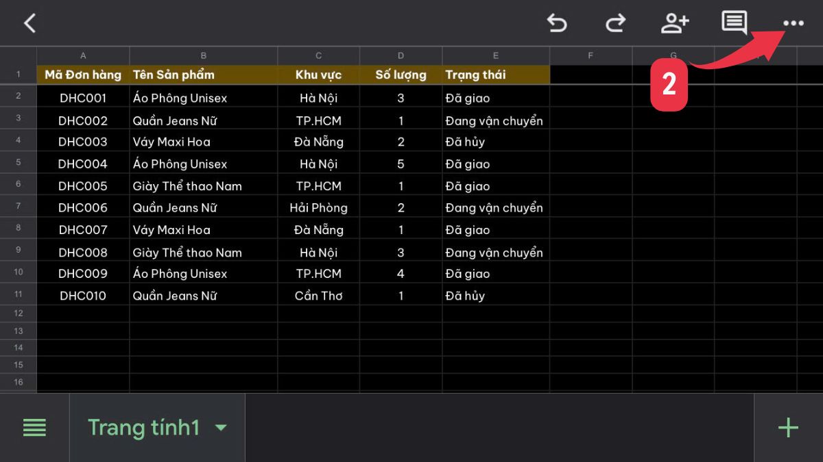 Cách tạo bộ lọc trong Google Sheet trên điện thoại Bước 2