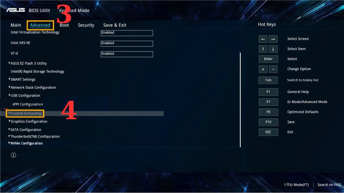 Cách bật TPM 2.0 trên main ASUS Bước 3