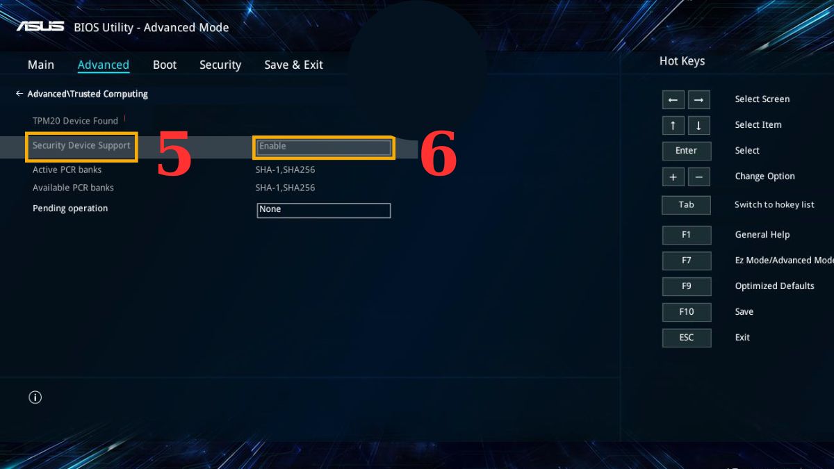 Cách bật TPM 2.0 trên main ASUS Bước 4