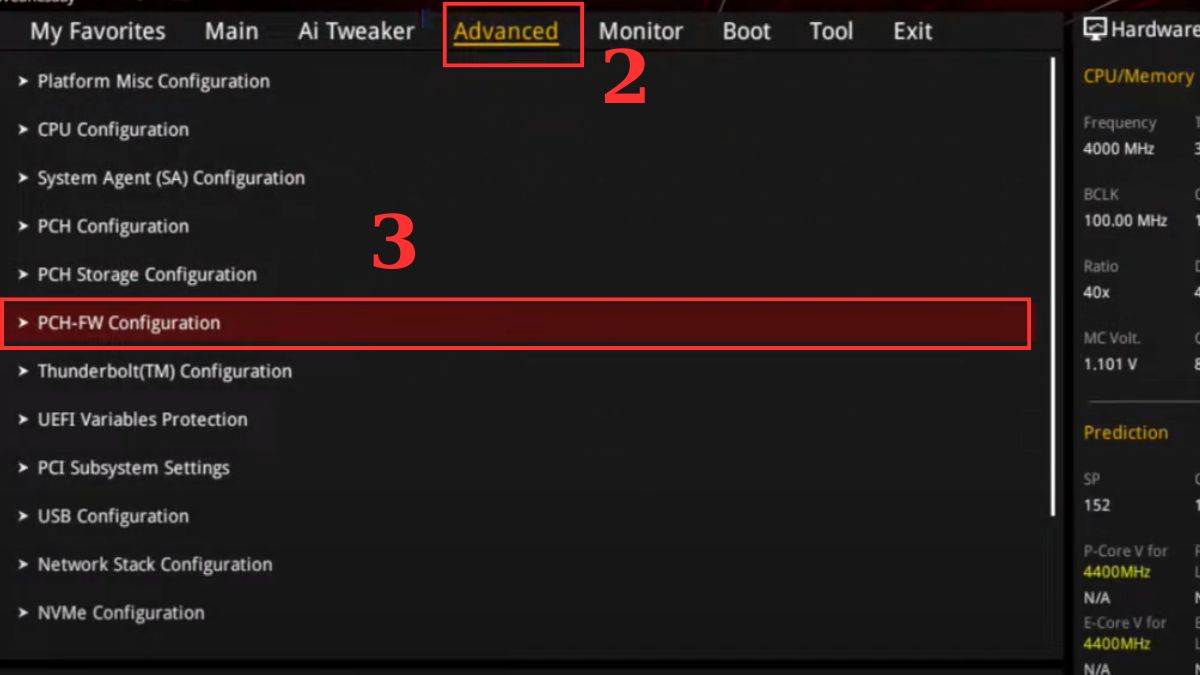 Cách bật TPM 2.0 trên main ASUS dùng CPU Intel Bước 2