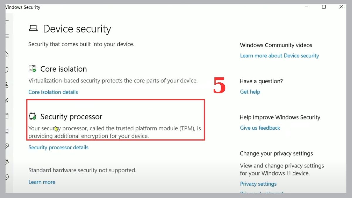 Kiểm tra máy tính đã bật TPM 2.0 hay chưa cách 5d