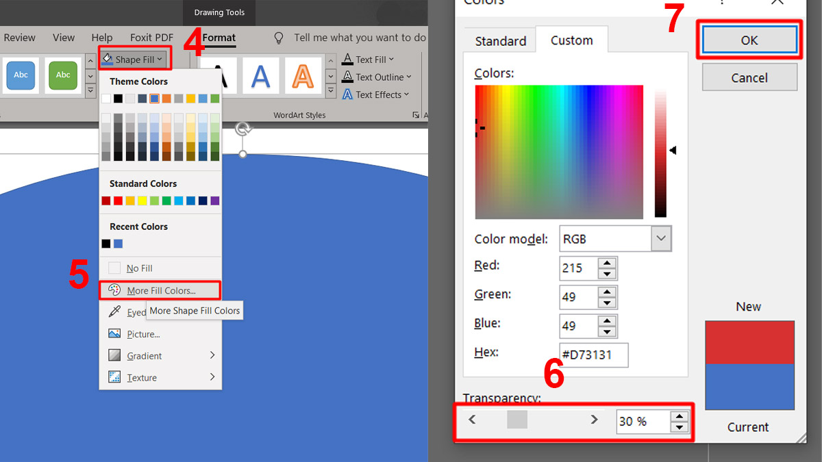 Cách làm cho hình dạng trong suốt trong PowerPoint bước 3