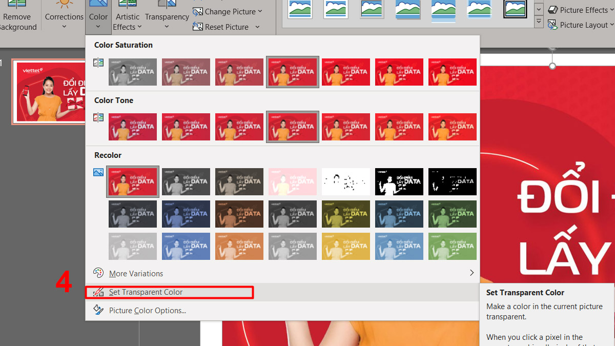 Cách làm trong suốt ảnh trong PowerPoint tự động Bước 3