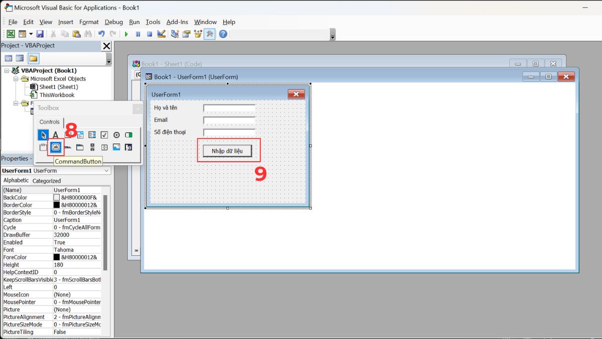 Cách nhập dữ liệu trong Excel bằng Form tự tạo từ VBA  Bước 2d